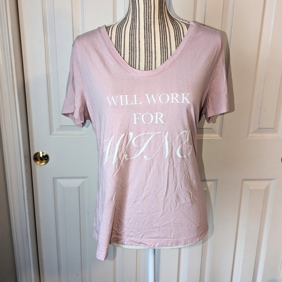 Will Work For Wine Women's V Neck Shirt XL - Picture 1 of 3